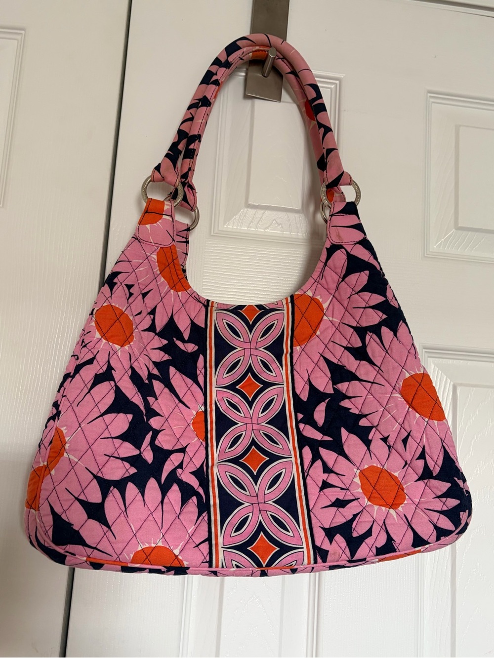 Vera Bradley Pink, Navy & Orange Quilted Hobo